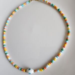 Multicolor Beaded Necklace with Eye Charm